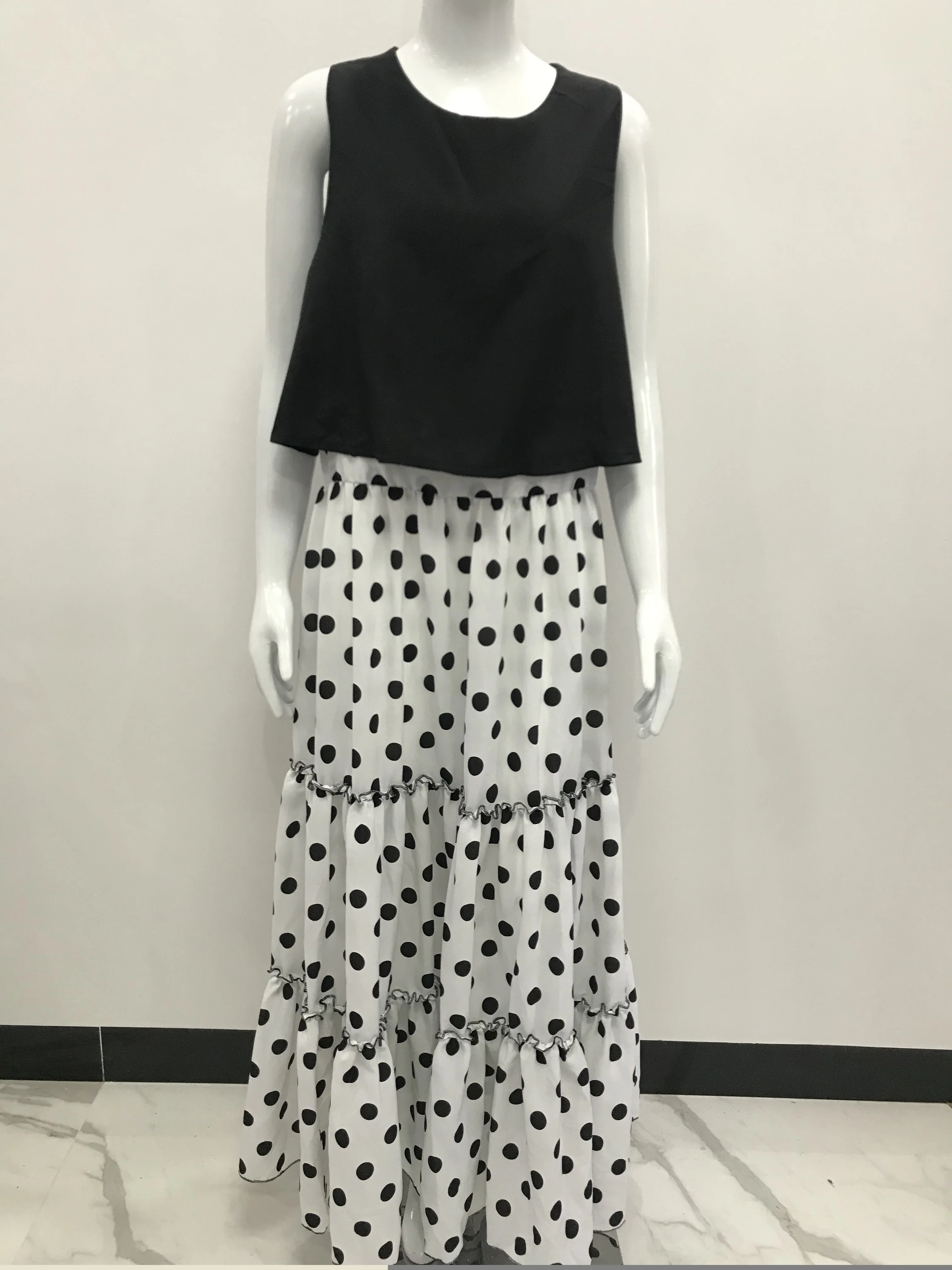 Женское пляжное платье в горошек без рукавов 2 предмета лето 2019 праздничное