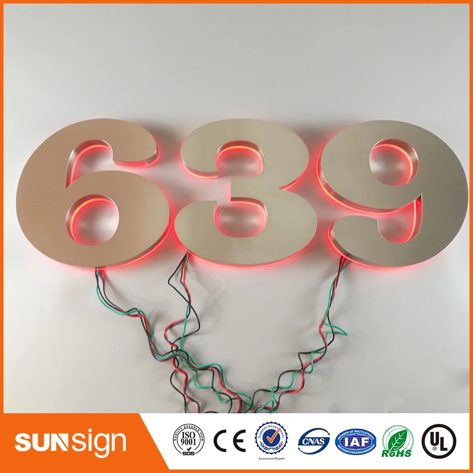 H 40cm Custom brushed stainless steel letters LED backlit led numbers 3d