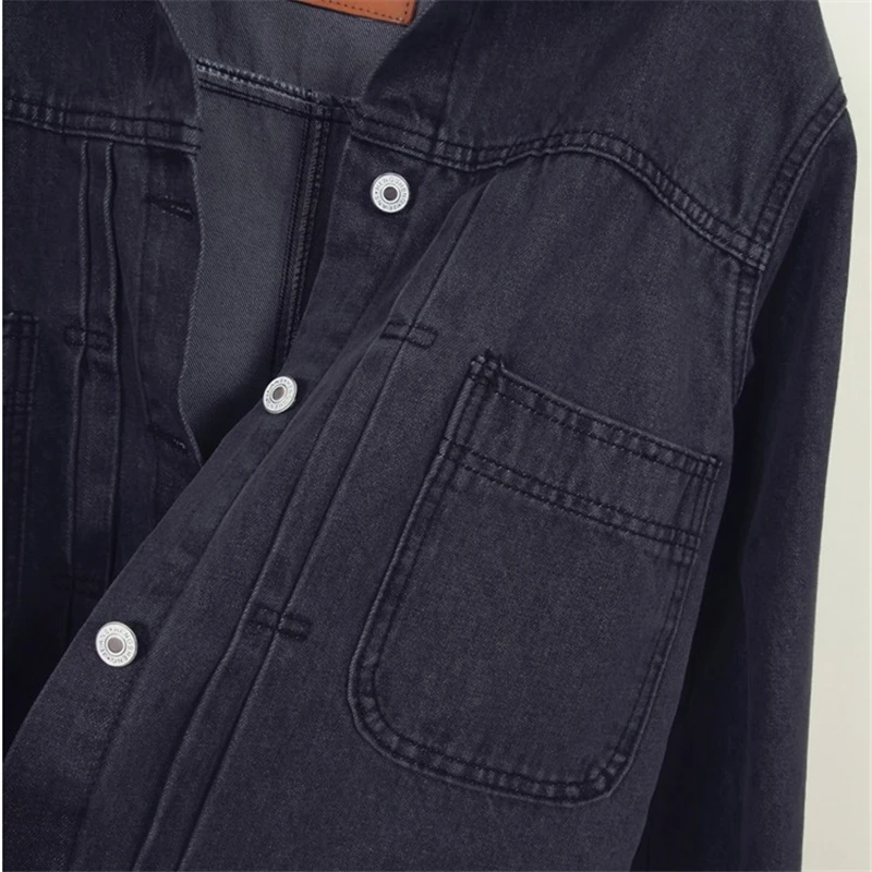 Vintage Long sleeve Black Denim Jacket Women Basic Coat Spring Autumn Short Jeans Outwear Loose Turndown Ladies Jean | Женская одежда