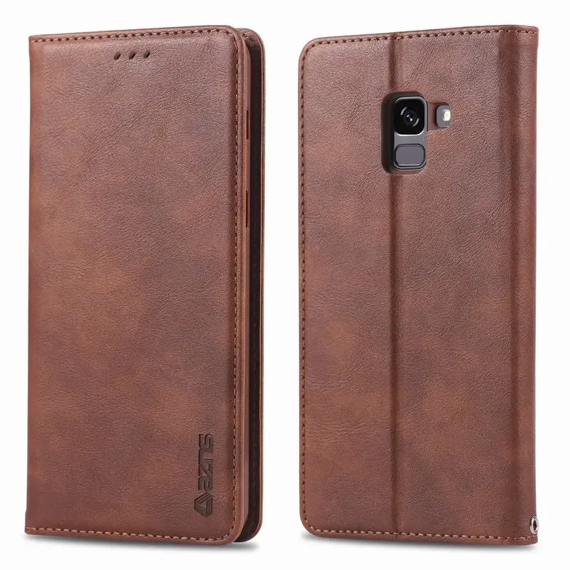 Brown Case Чехол для Samsung Galaxy A8 чехол Samsung A8 Plus откидная крышка кожаный кошелек Люкс чехол ретро складной протектор - Цвет: Brown Case