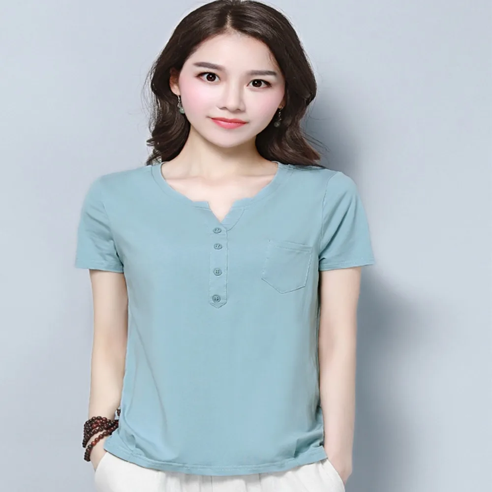 Women's pure cotton T-shirt women's short-sleeved summer with the new half sleeve of v-neck LX22 | Женская одежда