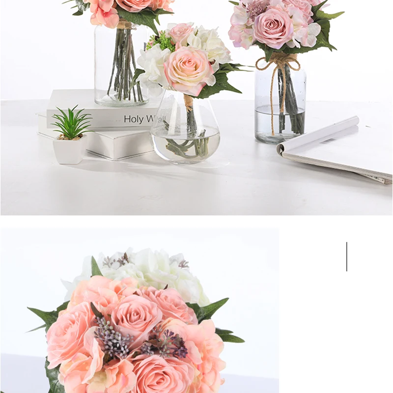 Искусственные цветы, шелковые розы, Гортензия, букет для дня рождения, дома, свадебные украшения, аксессуары, искусственные цветы, букет