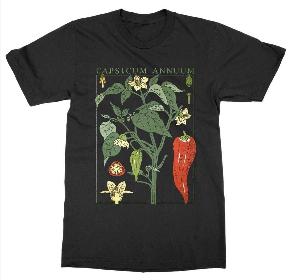 kuakuayu HJN Chili Pepper Plant T-Shirt Botanical Garden Print Art Botany Bloom Fruit Flower T shirt