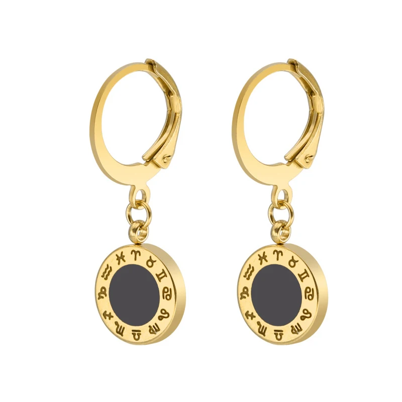 A Gold Классические серьги из нержавеющей стали, римское количество, созвездие, Череп, звезда, кулон для женщин, обруч, подарочные украшения для ушей - Окраска металла: A Gold