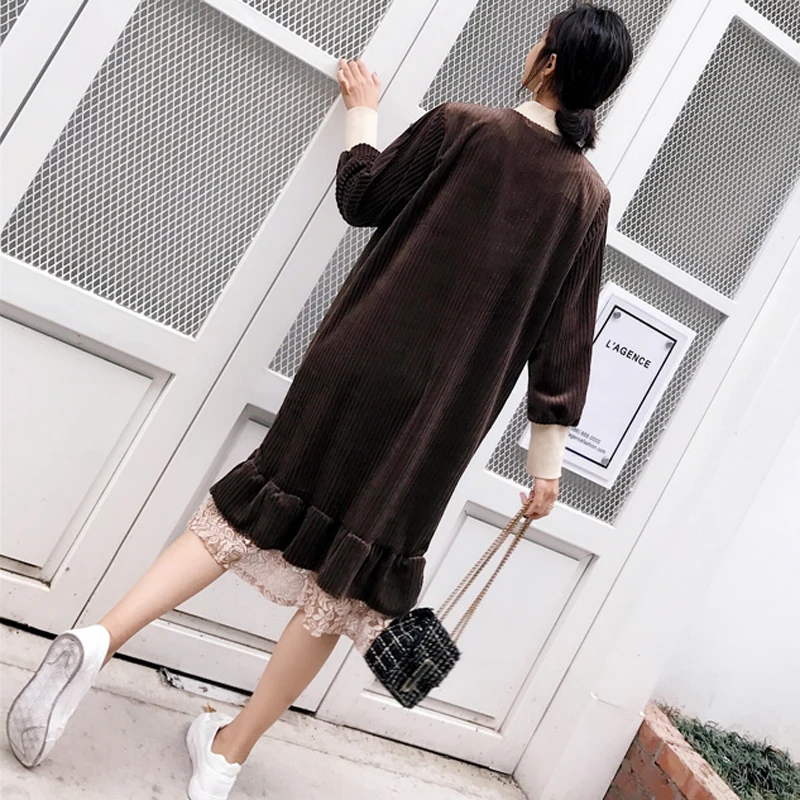 P Ammy Autumn Winter Velvet Thick Hem Stitching Jumper Dress Oversized Solid Color Long Sleeve Tunic Pullover | Женская одежда