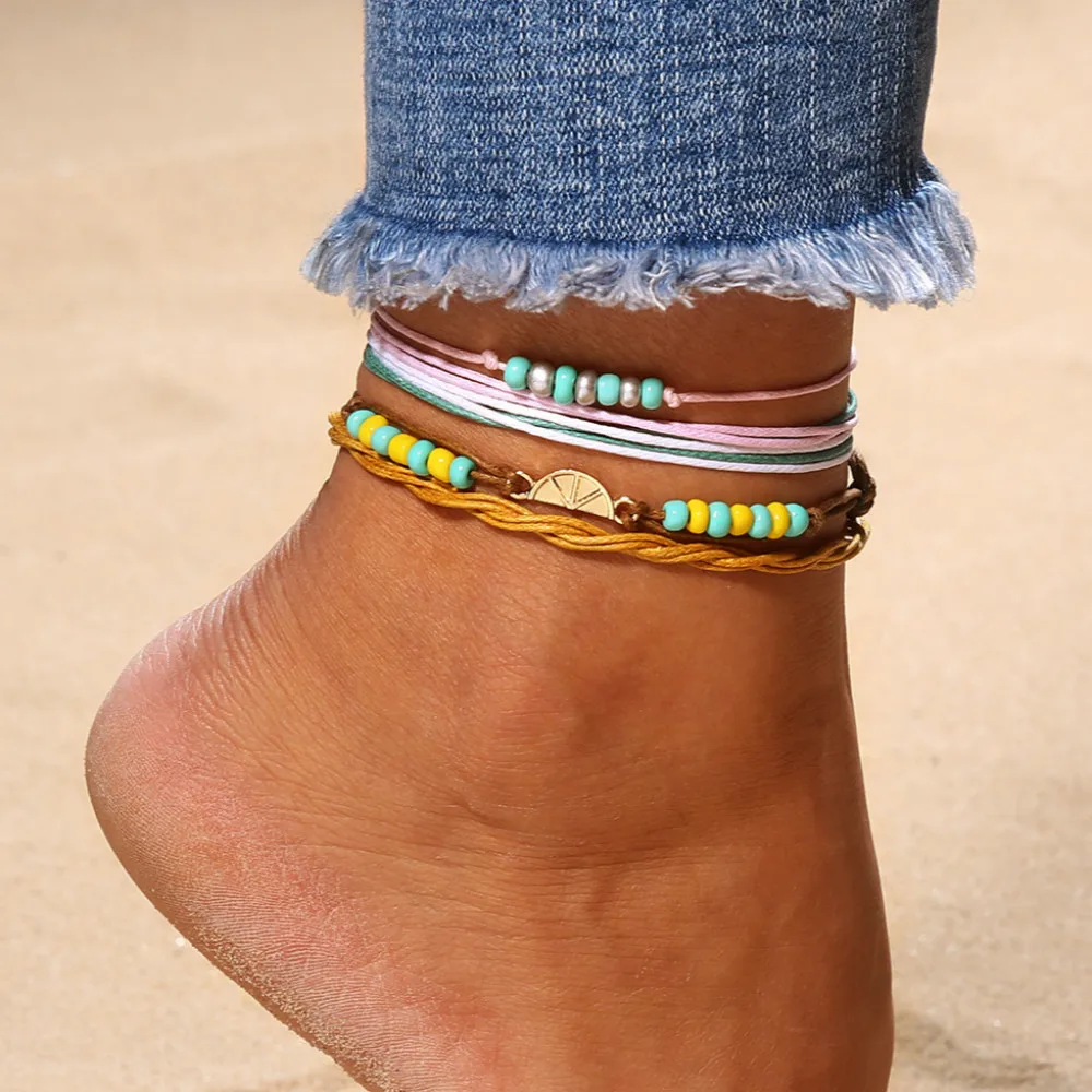 Набор ножных браслетов HEBEHERA в богемном стиле для женщин винтажный браслет ручной