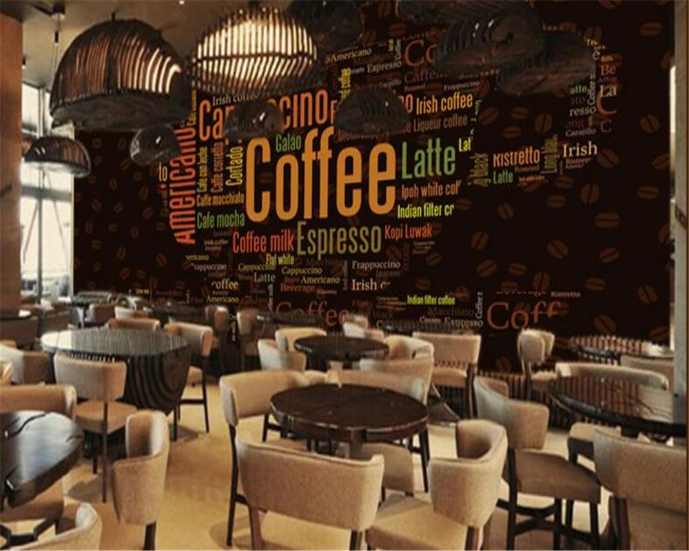

beibehang Custom mural 3D wallpaper alphabet coffee cup decorated background coffee shop background wallpaper for walls 3 d