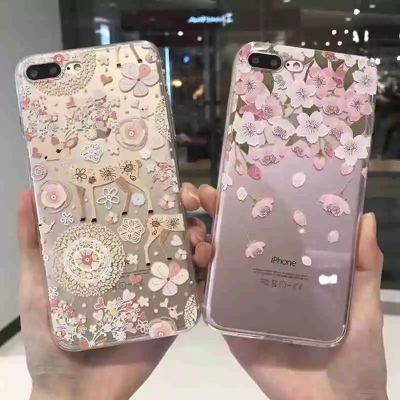Japanese Girl Style Phone Case For IPhone X 7 8 Plus Cases Soft Silicon PU Cherry Blossoms Cover Iphone 6 S 8plus Capa |