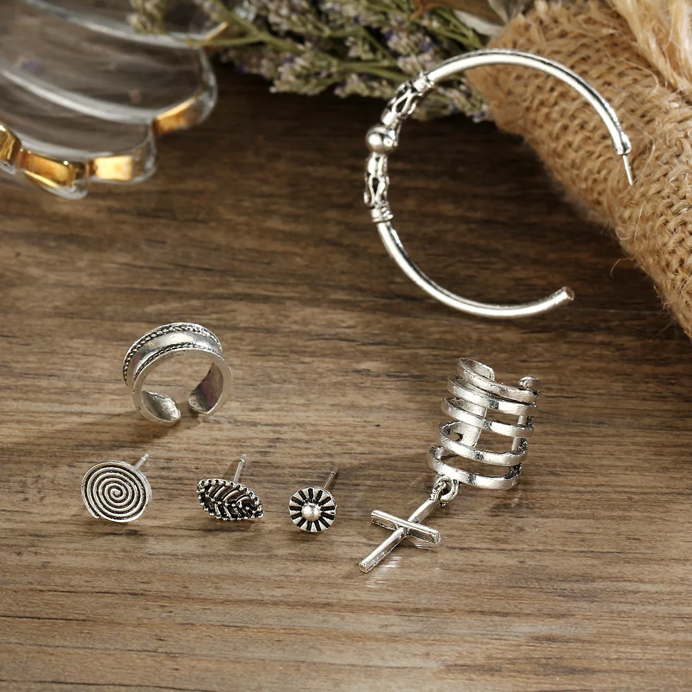 6 шт./компл. крест кулон полый лист креативная круглая серьга винтажный Модный