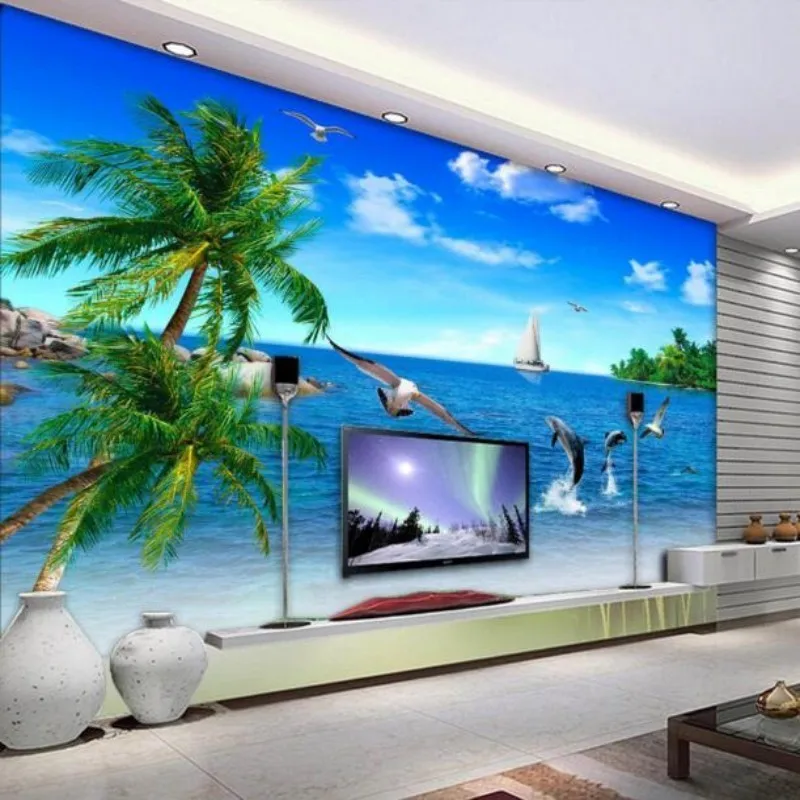 

Beibehang море кокосовое дерево Дельфин 3d обои для гостиной диван фон для телевизора обои пейзаж фотоаппарат
