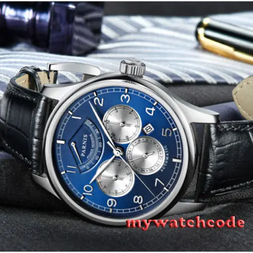 43mm Parnis Blue Dial Automatic Power Reserve automatic Business Men's Watch 505 |