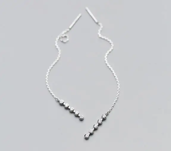 1 пара 100% реального. 925 стерлингового серебра Fine Jewelry круглый белый камень CZ Нити