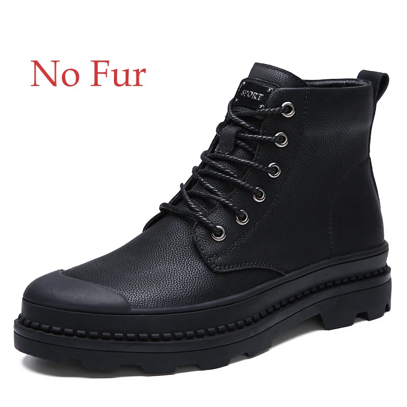 Black Without fur Новинка; стильные мужские ботинки из натуральной кожи; сезон осень-зима; зимние водонепроницаемые ботинки; Рабочая и безопасная обувь; мужские Качественные ботильоны - Цвет: Black Without fur
