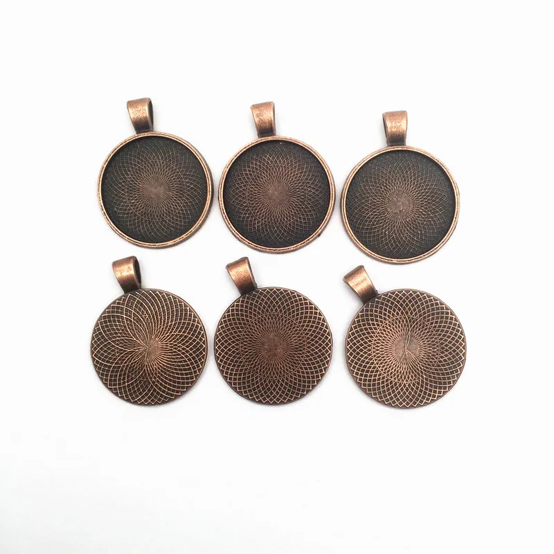 6pcs antique copper 6 шт 25 мм Серебряный кулон лотки Круглый безель-Камея Кабошон основа Установка Подвески - Цвет: 6pcs antique copper