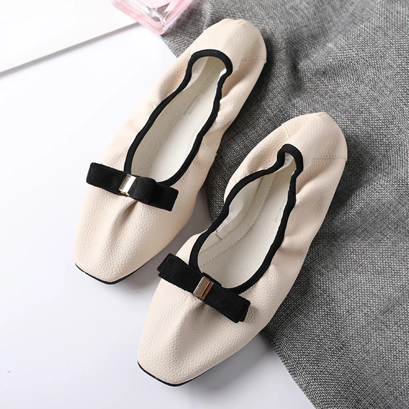 Платье-пачка с бантом Балетки на плоской подошве Женская обувь из мягкой кожи