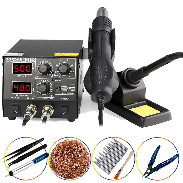 

GORDAK 868D 2 in 1 Soldering Station 500W SMD Rework Station USB 5V Hot Air Gun Electric Solder iron For Welding Repair tools