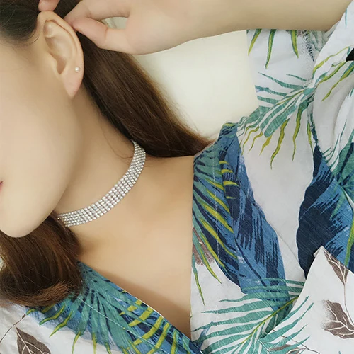 Женская мода Полный Стразы сверкающий чокер Короткий воротник ожерелье