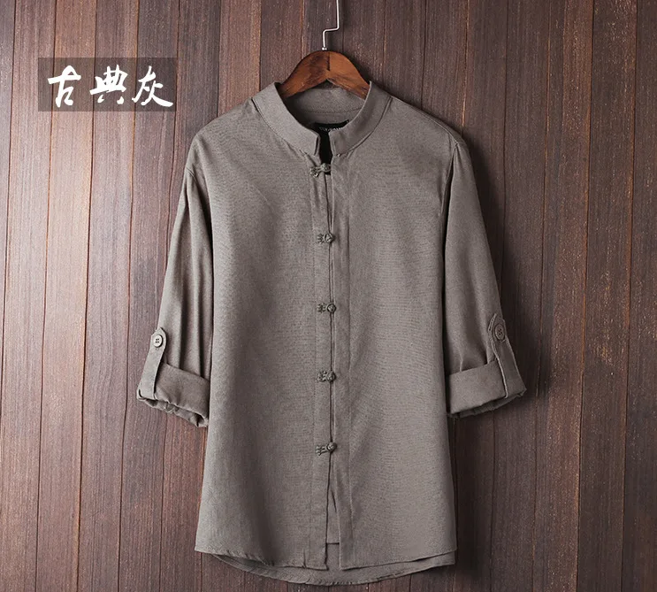 Jbersee Chinese style disc buckle Tang Mid-sleeve shirt men vintage big size 5xl linen clothing camisa masculina | Мужская одежда