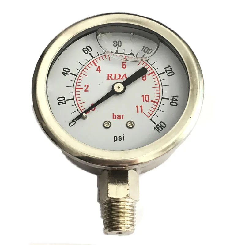 Манометр из нержавеющей стали для заполнения жидкостью 0 1/4 psi 7 бар/14 бар/11 бар|liquid