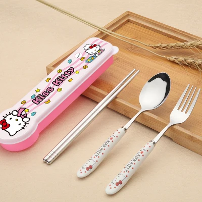 Модная Посуда Столовые приборы посуда разнообразных рисунок «Hello Kitty» Пособия по кулинарии комплект комбинированные вилка и ложка для походов лагерь Кухня Нержавеющая сталь кухонная посуда - Цвет: 14