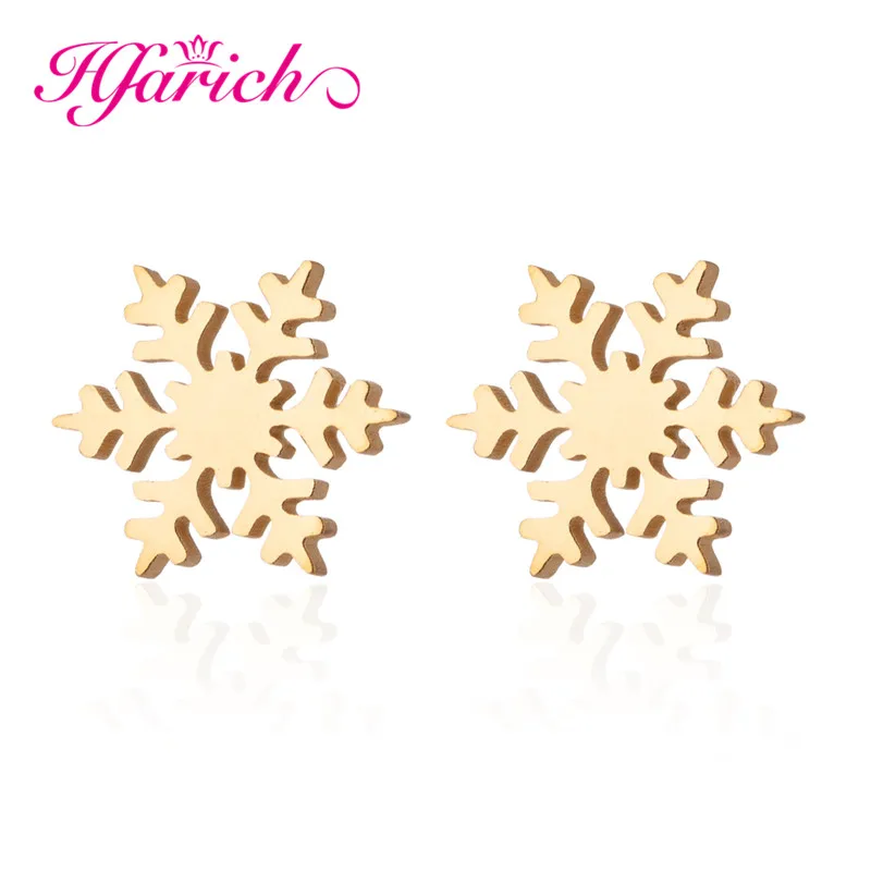 Hfarich Fashion Snowflake Earring Small Stainless Steel Flower Ear Earrings Piercing Christmas Jewelry New Year's Gift | Украшения и