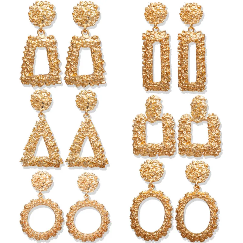 

2021 Classic Trendy Fashion Woman Earring Jewelry Round Square Triangle Gold Champagne Color Drop Dangle Long Female Earring