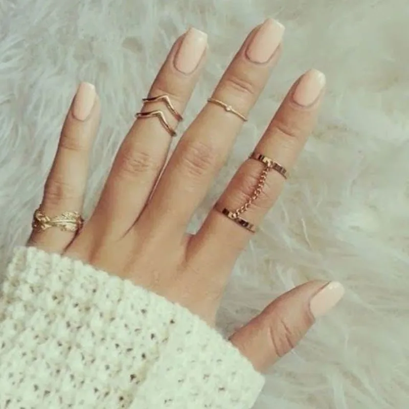 ASHMITA 2019 5PCS Gold Studded Leaf And V-shaped Joint Ring Gift For Women Men New Fashion Jewelry Rings Anniversary | Украшения и