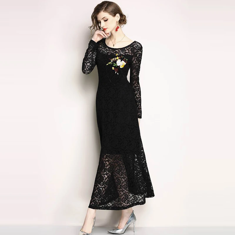 2018 пикантные женские элегантный цветок вышивка кружевное платье vestido de festa модное