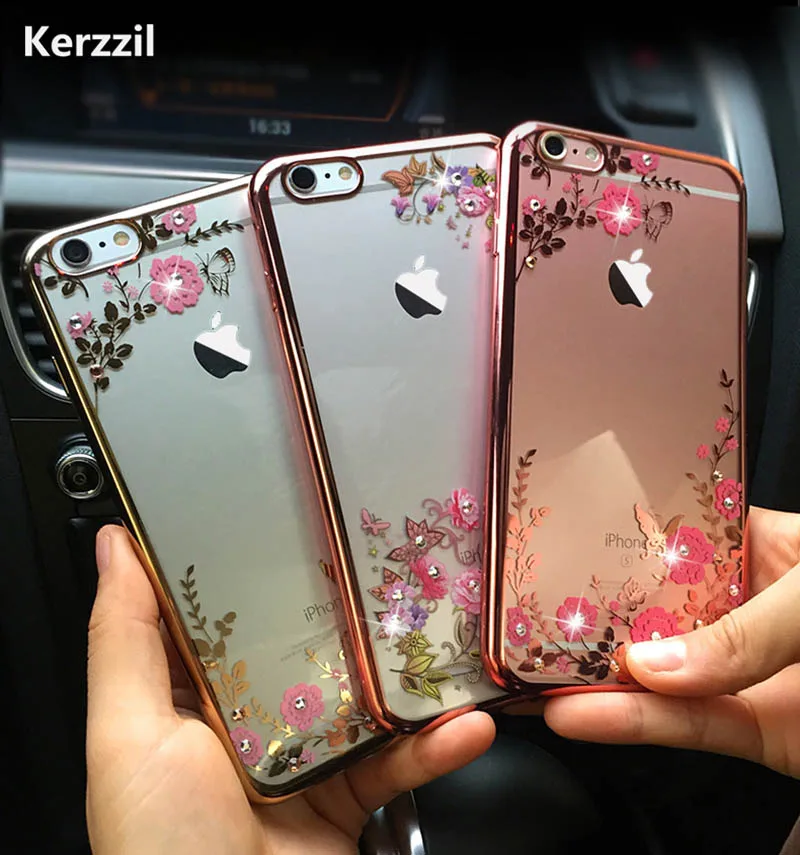 Чехол Kerzzil с кристаллами и алмазным цветком для iPhone 7 7plus 6 6s Plus блестящий чехол