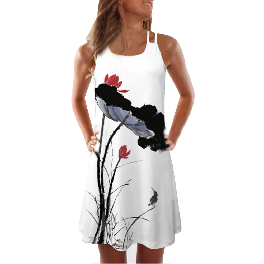 Women Runway Big Swing Dress 2019 Designer Summer Chiffon Short Sleeve Printting Vintage High Waist O-Neck Midi Dresses | Женская одежда