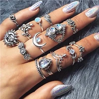 europe and america water drops flowers sunflower moon sun fourteen rings openwork carved crystal ring set
