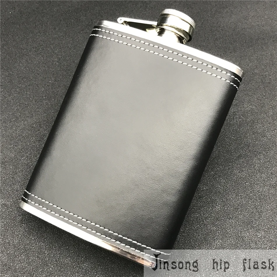 Кожаная фляжка из нержавеющей стали 8 унций черная кожаная с бесплатной воронкой