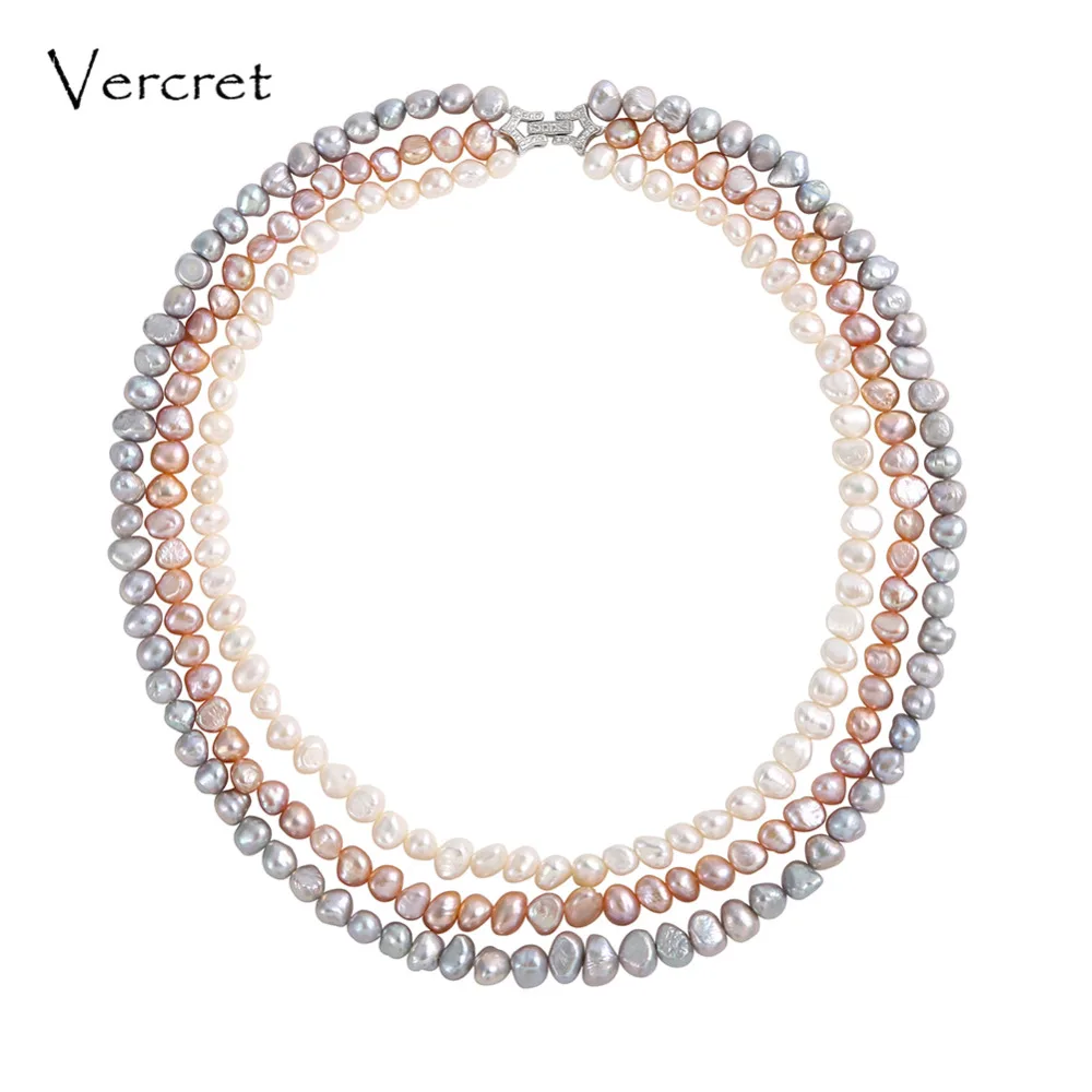 Vercret нерегулярные пресноводный жемчуг 3 слой колье с 925 серебро нежные застежка