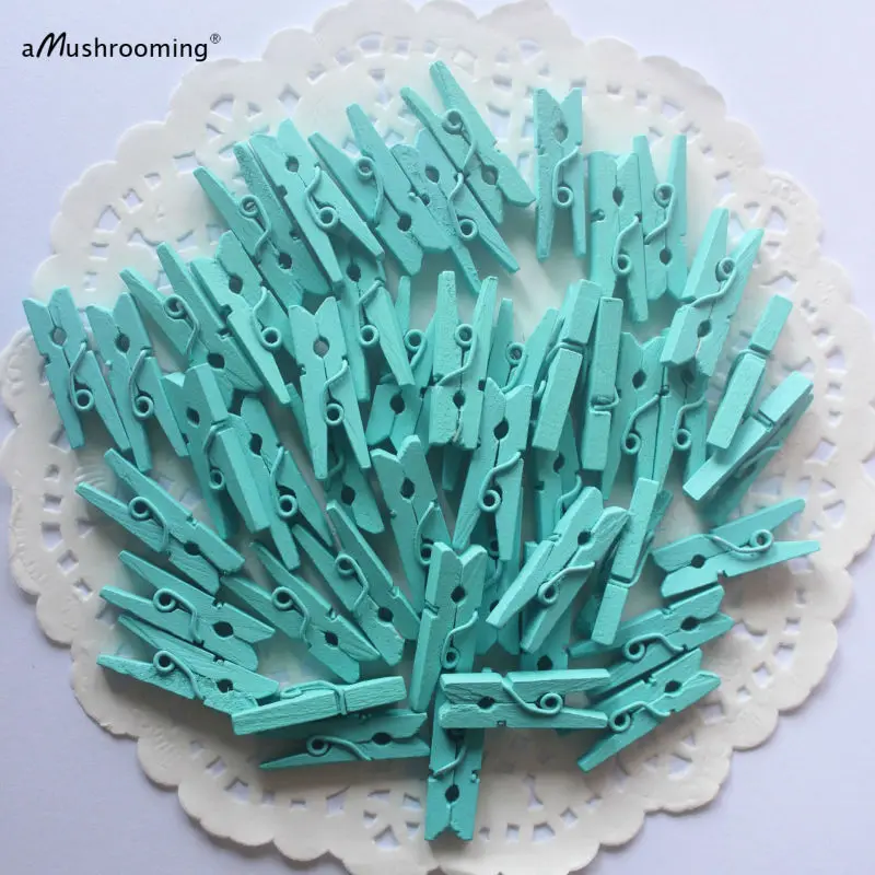 25 x Aqua Blue маленькие Мини прищепки цветные деревянные клипсы сделай сам Свадебная