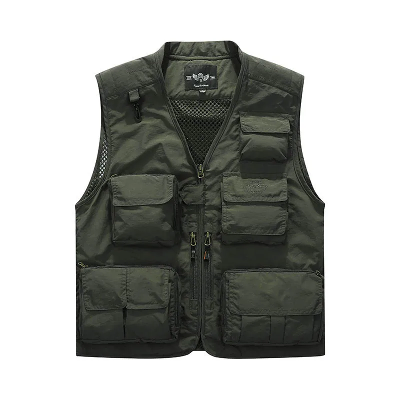 

Summer Vest Men Mesh Breathable Tactical Vest Military Casual Many Pockets Sleeveless Jacket Men V-neck Zipper Collar Waistcoat