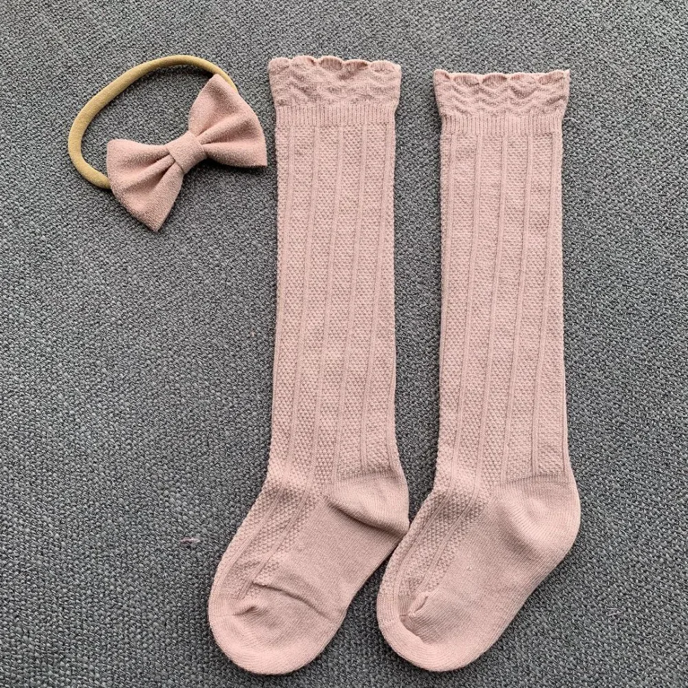 Suede Nylon Bow Headband Matching Baby Socks Set Floral Hair Band For Babys Infat Gift | Детская одежда и обувь