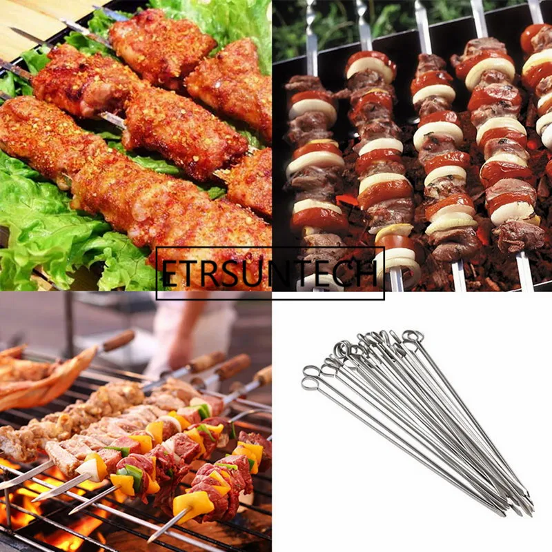 Harga 30 Cm Barbeque Tusuk Jarum Besi Perkakas Garpu Dapur Keluarga Outdoor Bepergian BBQ Jarum Alat Mudah Dibersihkan