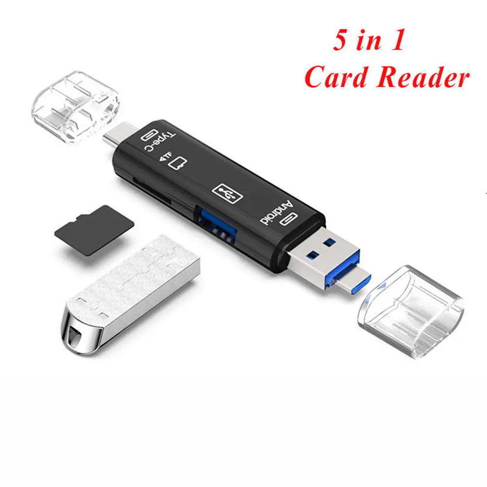 

5 In 1 OTG Card Reader Type C & Micro USB Flash Drive High-speed USB2.0 Universal OTG TF/SD Card for Android Laptop Computer