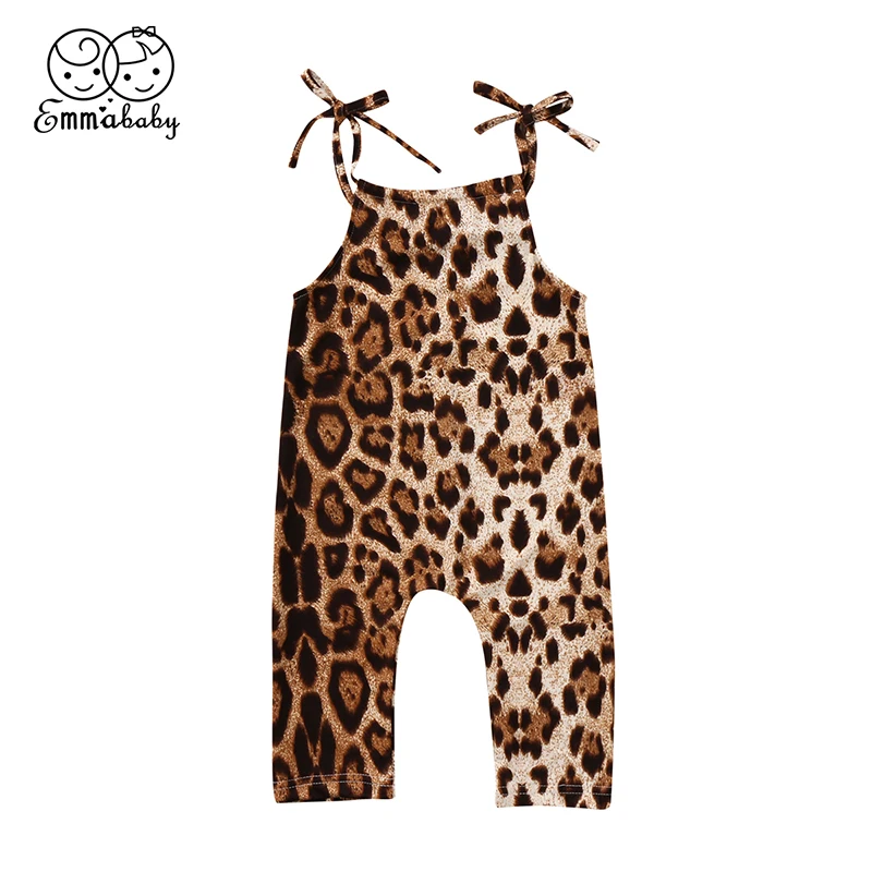 2018 Summer Newborn Baby Girls Leopard Outfits Sleeveless Strap Cotton Romper Jumpsuit Sunsuit Clothes