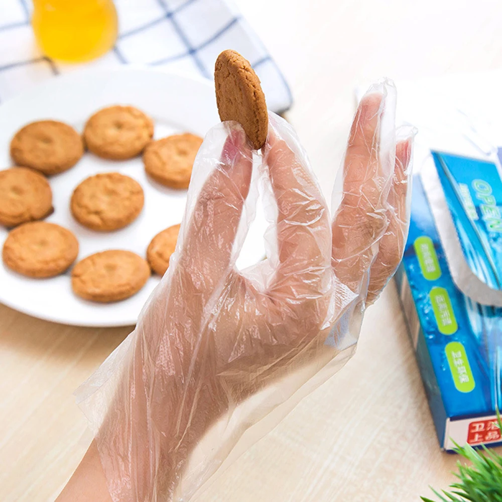 100 шт прозрачные одноразовые перчатки питание продукты для волос еда Омаров утолщаются прозрачные пластиковые PE пластиковые перчатки