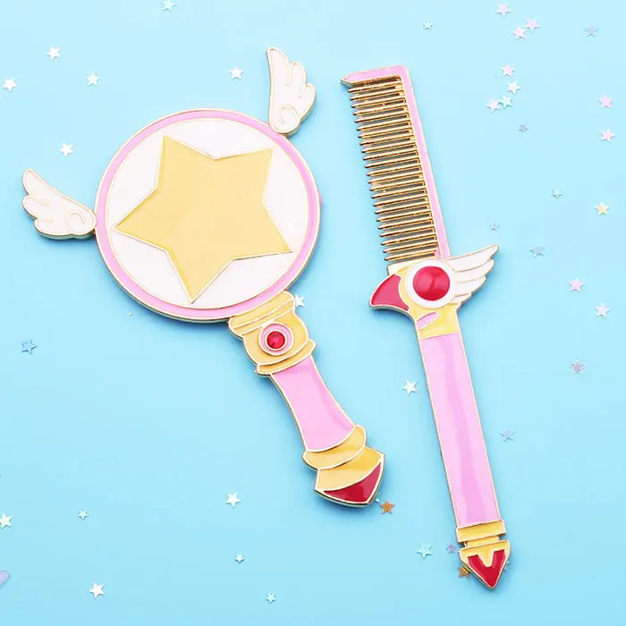 Sailor Moon/Cardcaptor Sakura гребень для макияжа зеркало красота Волшебные Крылья Ангела гребень легко носить с собой для любителей сбора - Цвет: set