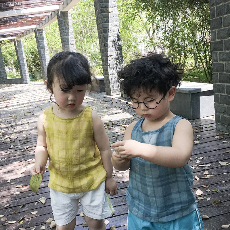 Детская одежда лето 2019 новая Корейская легкая хлопковая рубашка без рукавов для