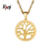 kpop tree of life necklace unisex jewelry stainless steel gold color tree plant circle pendant necklace for women men p2146
