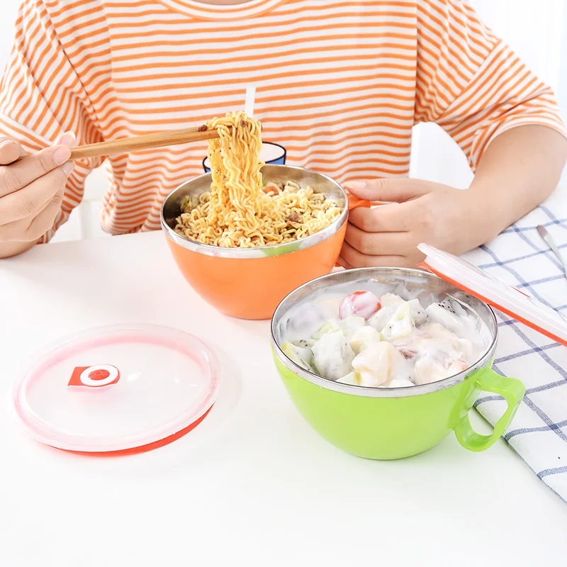 Миска из нержавеющей стали миска для лапши с ручкой крышкой Студенческая коробка