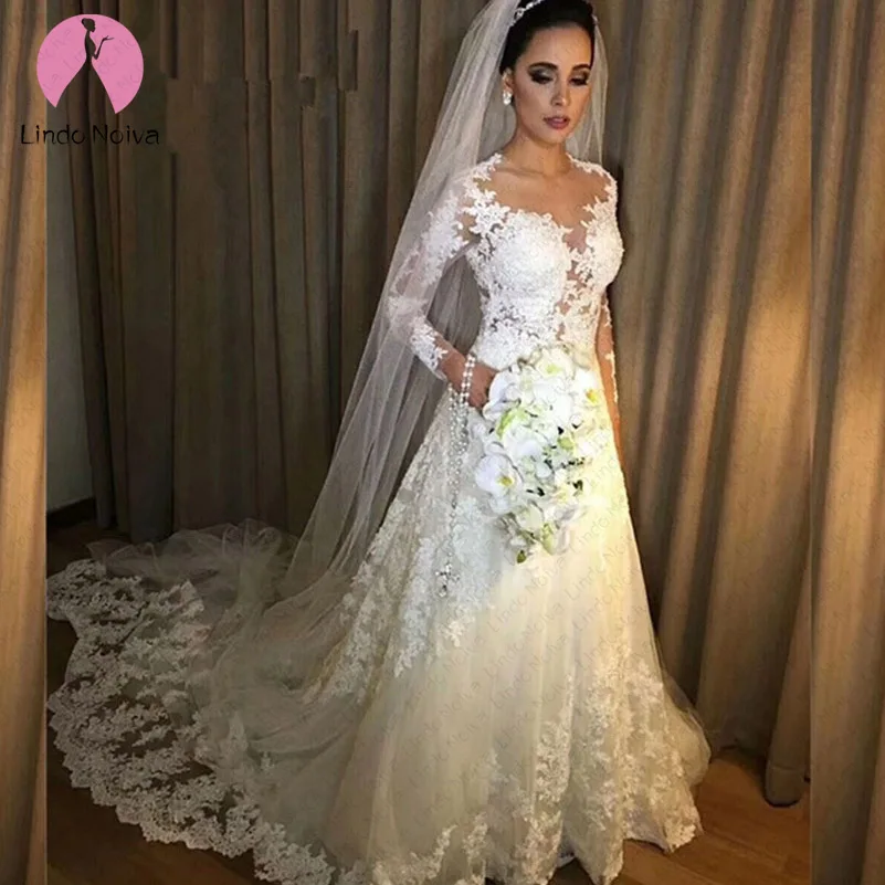 Женское кружевное свадебное платье с длинным рукавом Vestido De Noiva 2019 халат Mariee Casamento