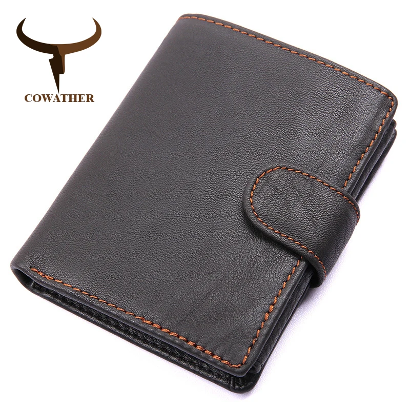 

COWATHER Genuine Cow Leather Men Wallet Fashion Coin Pocket Brand Trifold Design Men Purse High Quality Male Card ID Holder