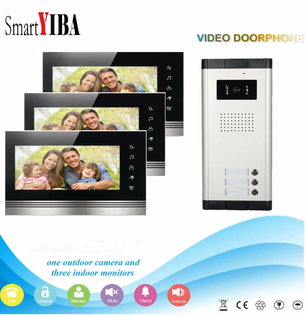 

Умный видеодомофон SmartYIBA, проводной домофон 7 дюймов с камерой 1x1000TVL и 3 ЖК-мониторами TFT, поддержка разблокировки
