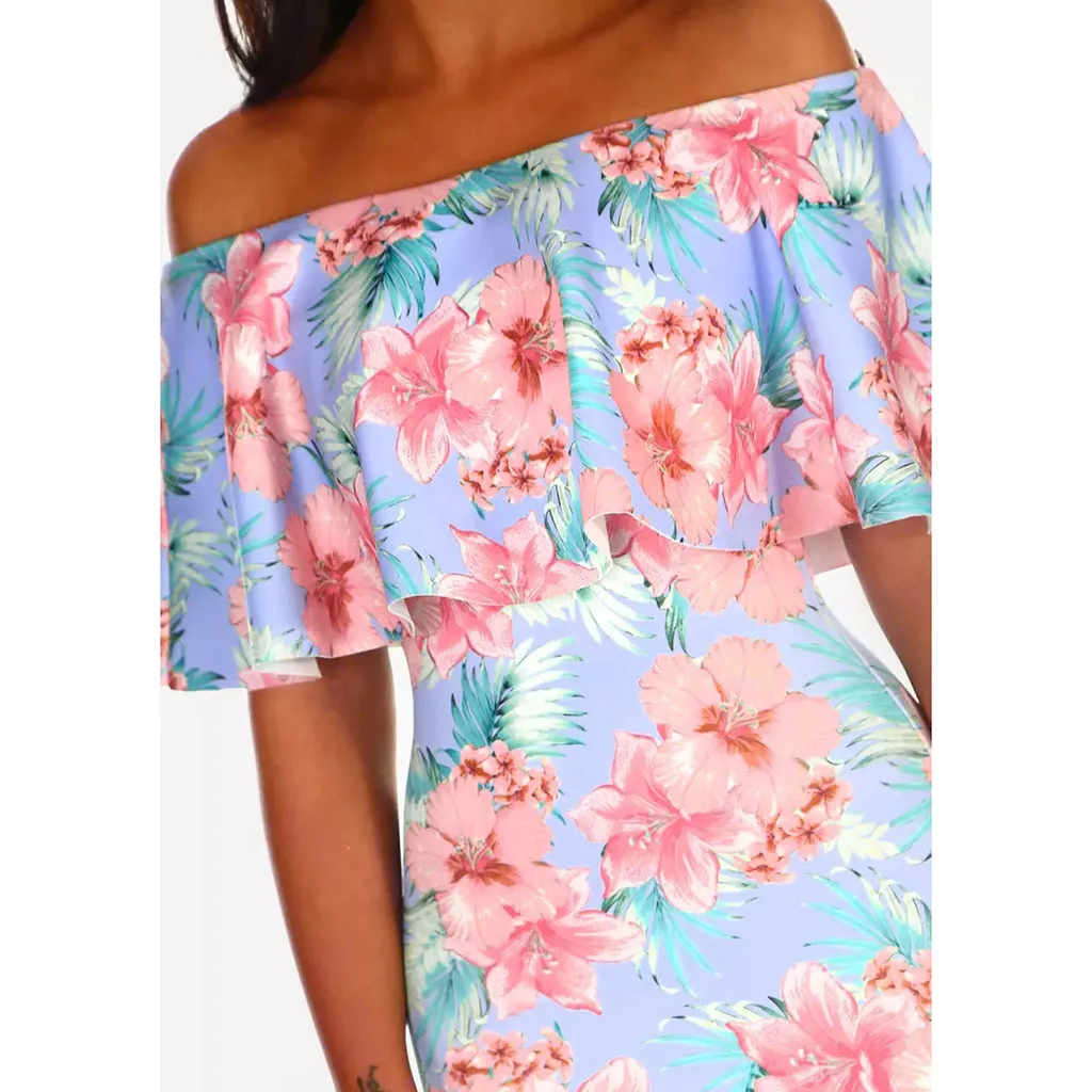 Женское летнее платье средней длины розовое повседневное пляжное с цветочным