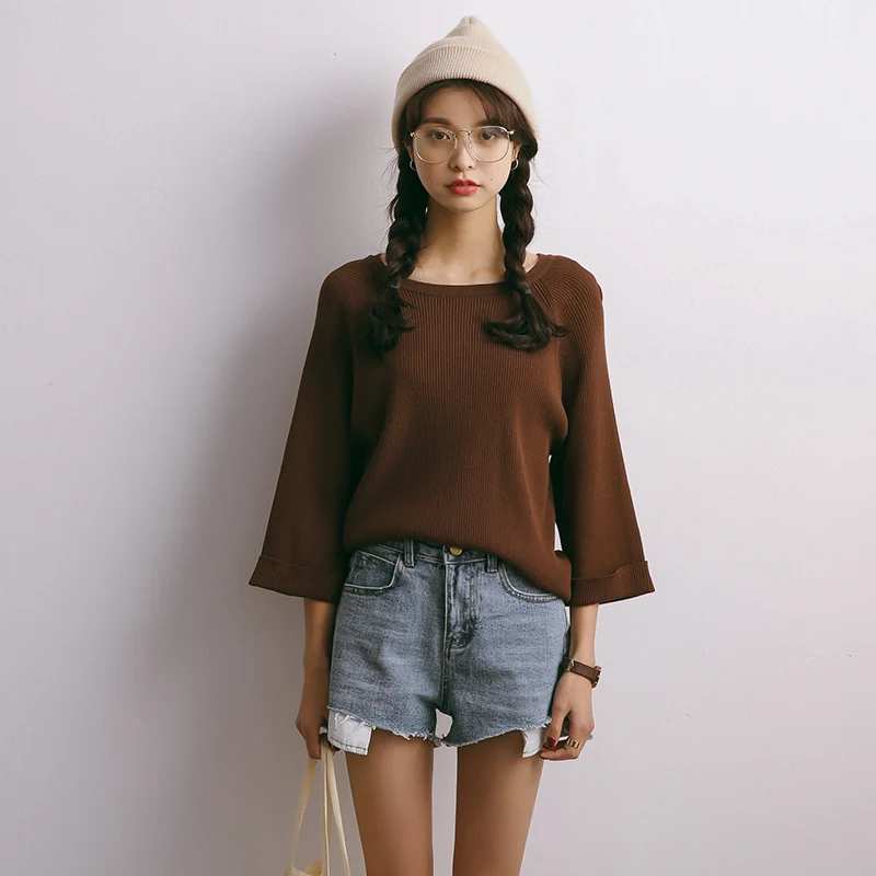 Бесплатная доставка 2017 Корейский Одежда женская весна вязание рубашка свободно