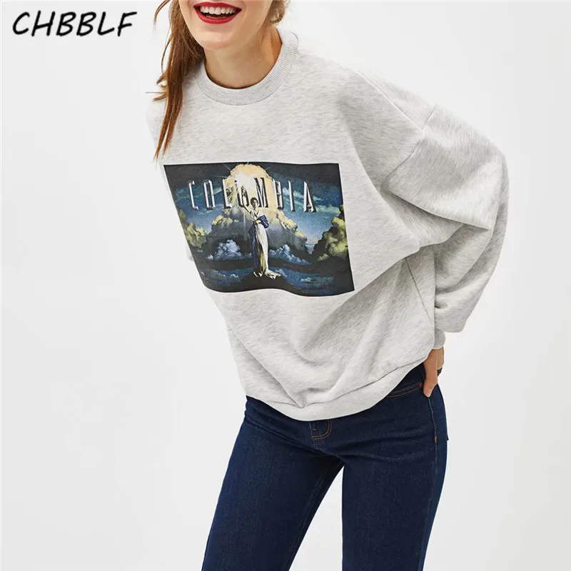 Женский свитер с принтом CHBBLF Серый Повседневный Топ героями мультфильмов
